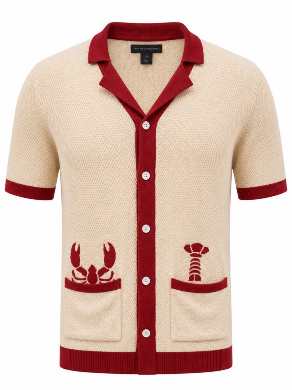 Art of Rhetoric Knit Button Down Polo Shirt with Embroidered Lobster Size S